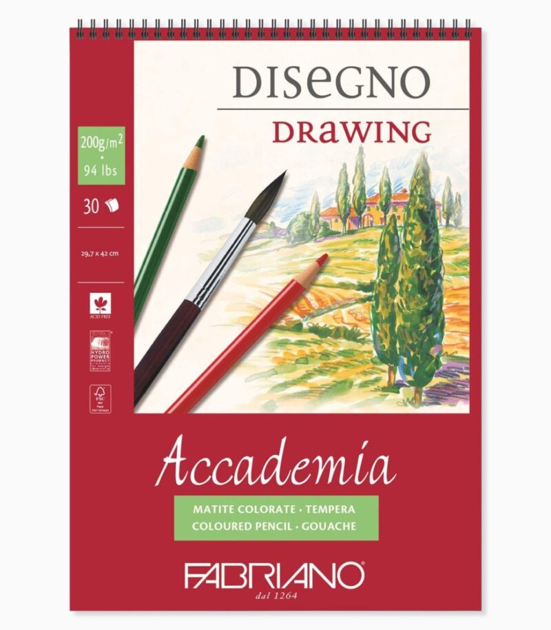 Bloc desen Accademia Disegno, A3, cu spiră, Fabriano