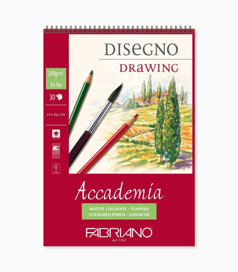 Bloc desen Accademia Disegno, A4, cu spiră, Fabriano