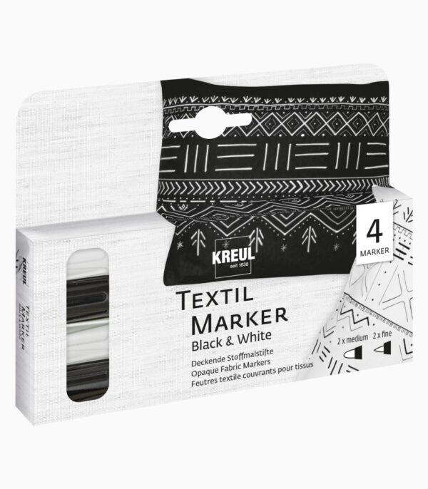 Markere pentru textile Opak Black&White Kreul, 4 buc/set