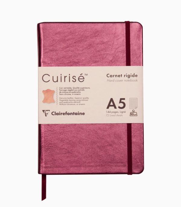 Notebook cu copertă tare din piele Cuirise A5 Clairefontaine Cherry